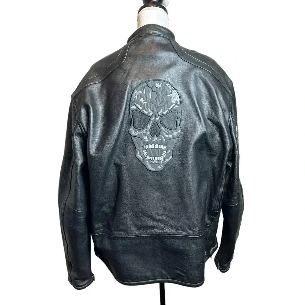 Leather Motorcycle/Racing Jacket with Reflective‎ Skull Designs